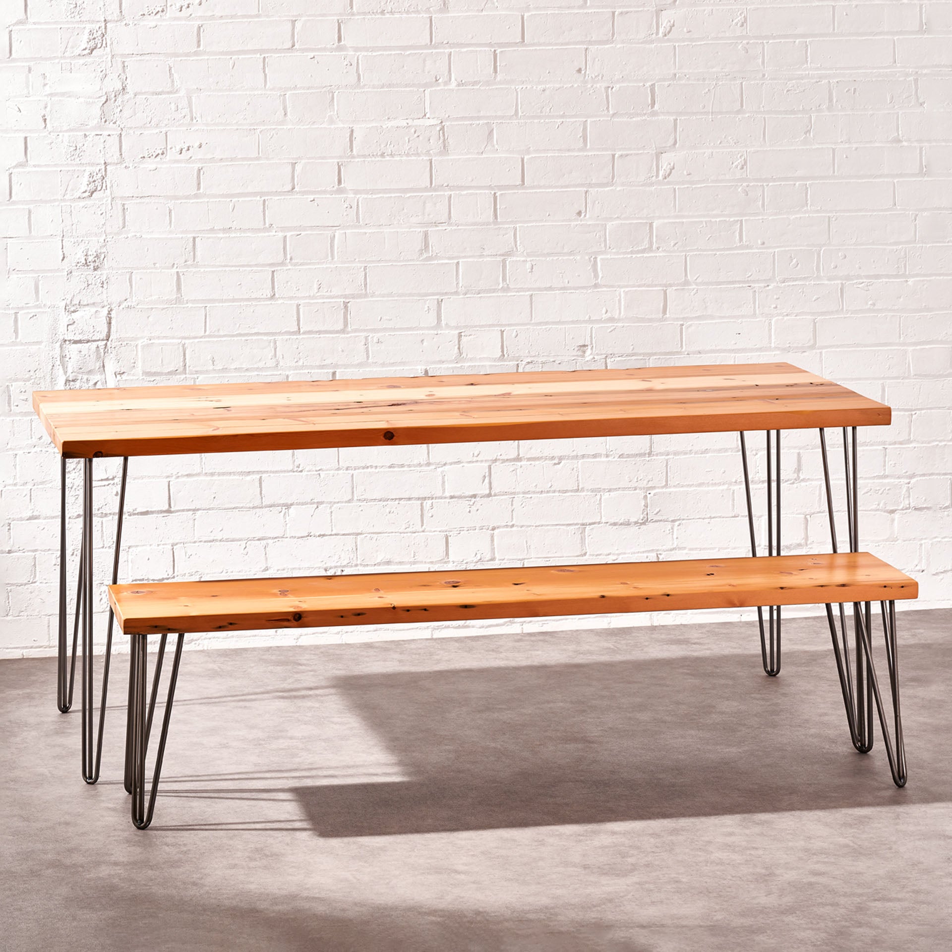 Hairpin leg shop table and bench