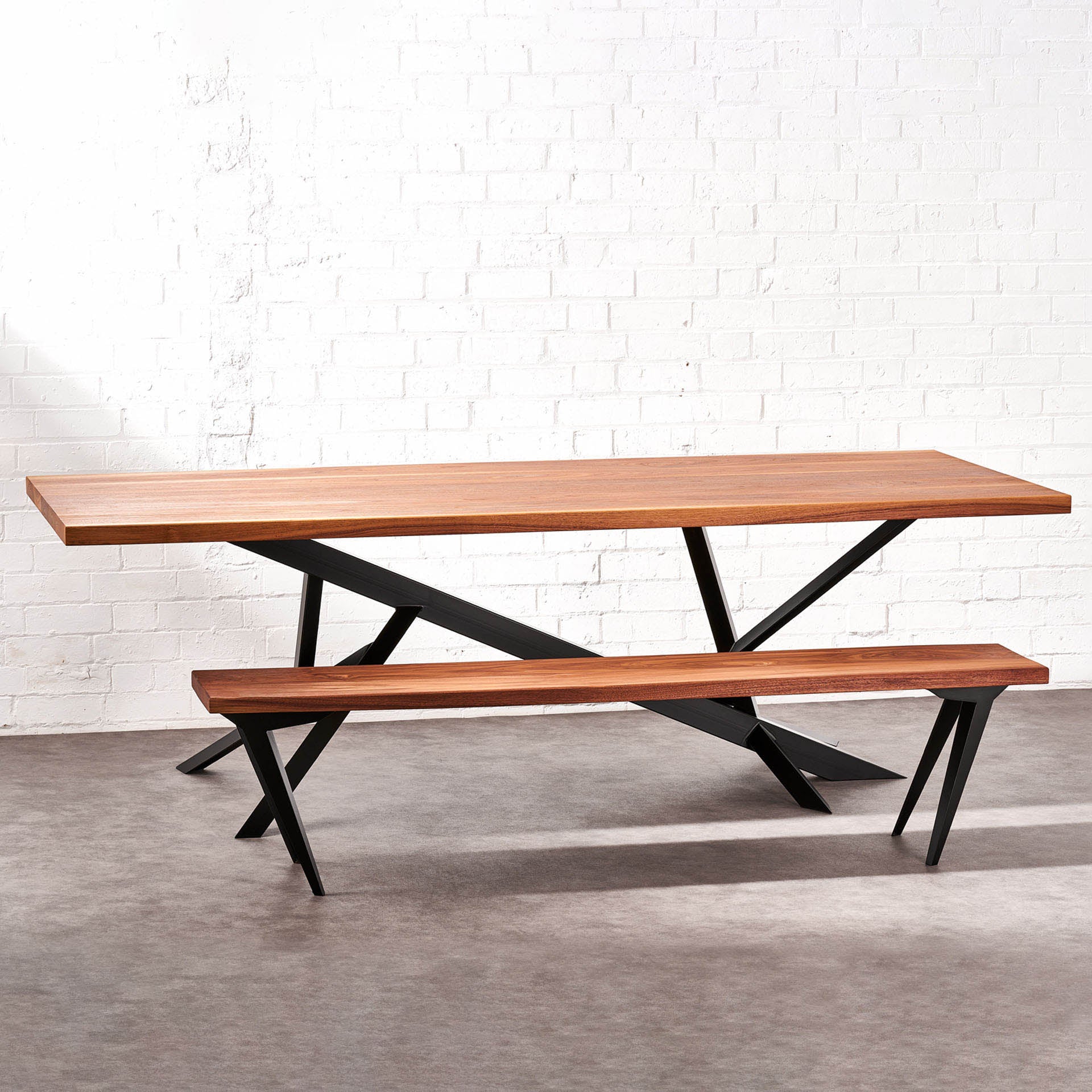 Fallen Tree Dining Table for 12 with Handcrafted Forged Steel Angled Legs