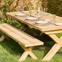 Wooden Garden Table – Chunky 45mm Farmhouse X-Leg – Delivered Fully Assembled