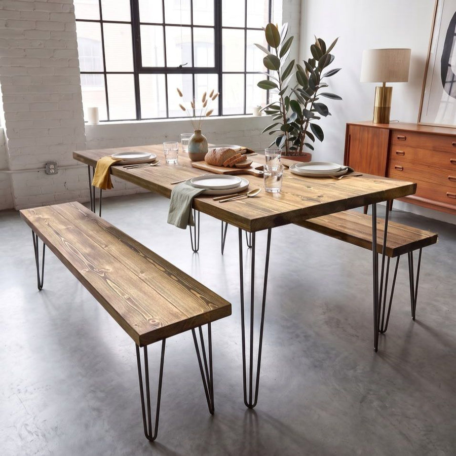 Lathkill Mid-Century Dining Table with Hairpin Legs – Solid Wood, 120 to 210cm