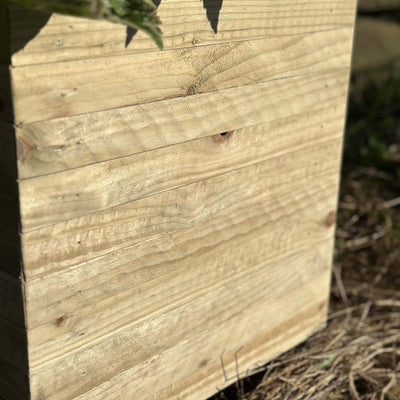 Rustic slatted wooden planter - a close up view of the FSC timber.