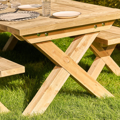 Rustic Chunky Farmhouse X Leg Garden Table Set