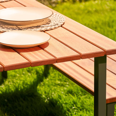 Rectangular Slatted Hardwood Garden Table Set