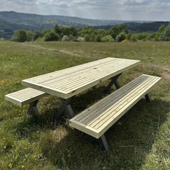 Wooden Garden Dining Set with Steel X Legs
