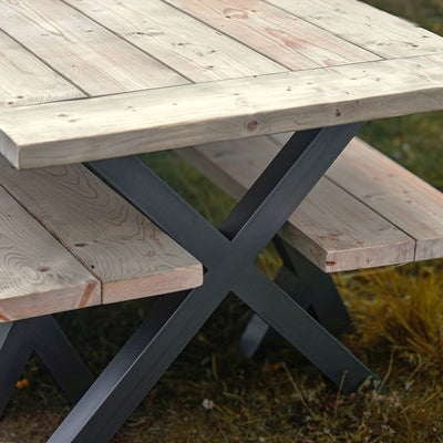 Rustic Farmhouse Garden Table with Metal X Legs - FSC Timber | Available in 4 Sizes