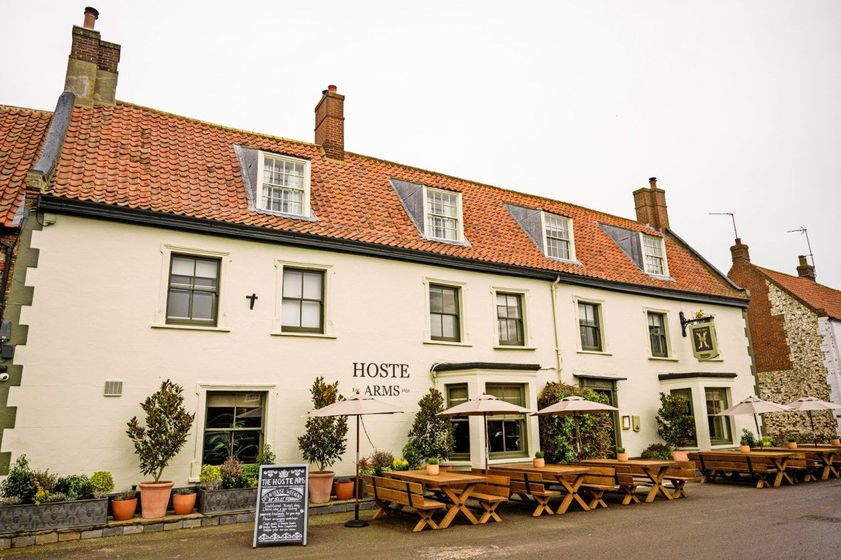 Solid oak pub tables and benches for The Hoste Arms