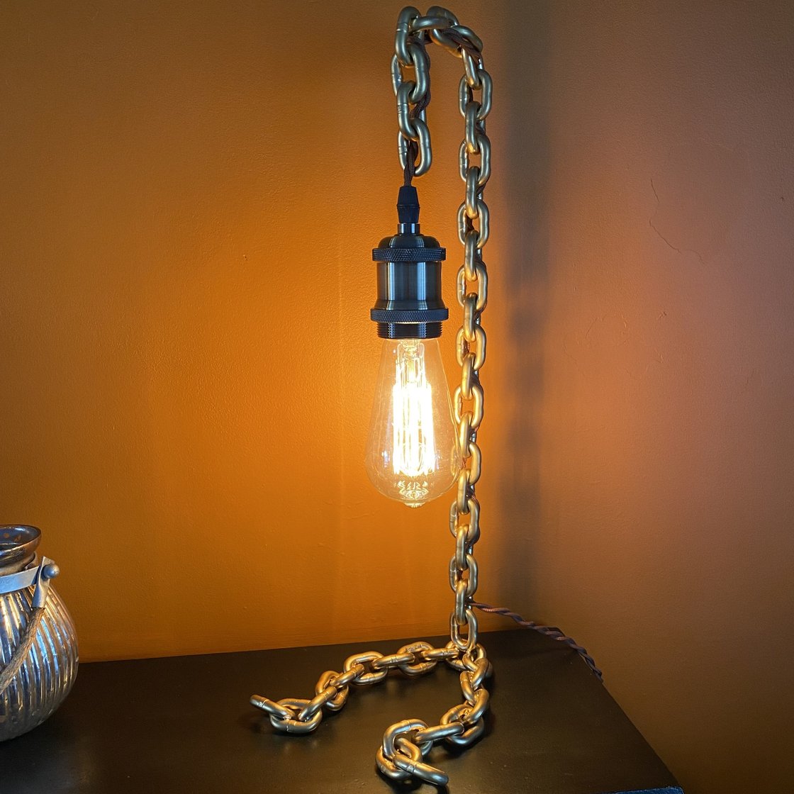 Products Handcrafted Industrial Chain Desk Lamp, Living Room Lighting, Industrial Design Homeware, Urban Industrial Lighting, Unique Desk Lamp Lighting