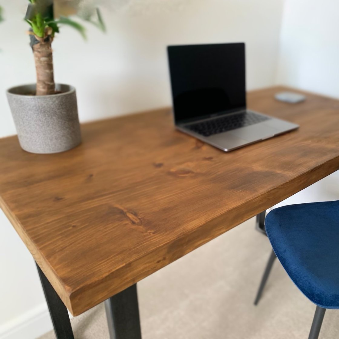 Desktop Timber Solid Wood Desk | 50mm Pine Top, Forged Steel Legs – Timber Foundry
