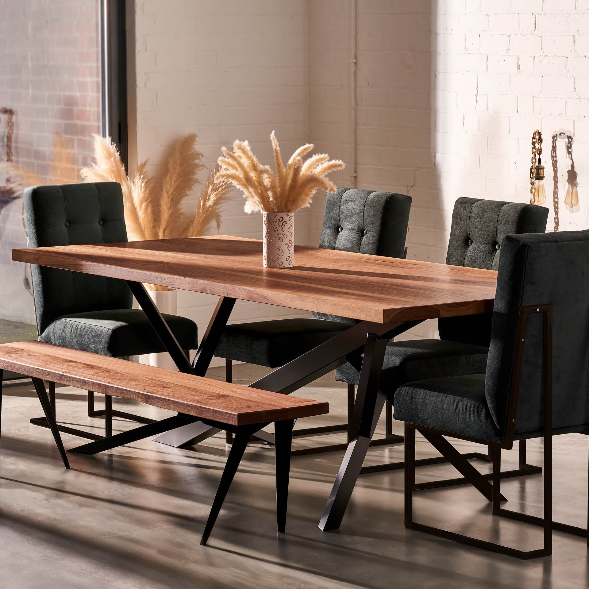 Fallen Tree Dining Table for 12 with Handcrafted Forged Steel Angled L ...