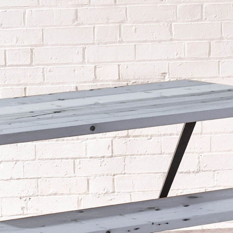 Handcrafted Trapezium Reclaimed Wood Dining Table with Trapezoid Geometric Steel Leg Design