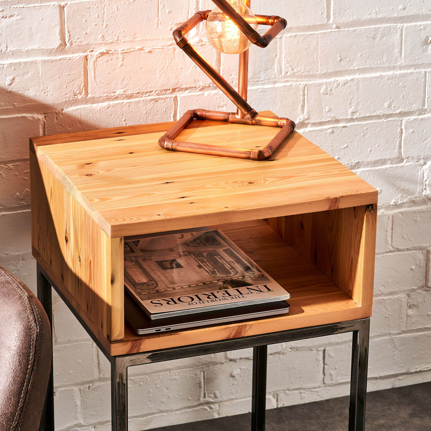 Handcrafted Cube Side Table Made from Reclaimed Timber