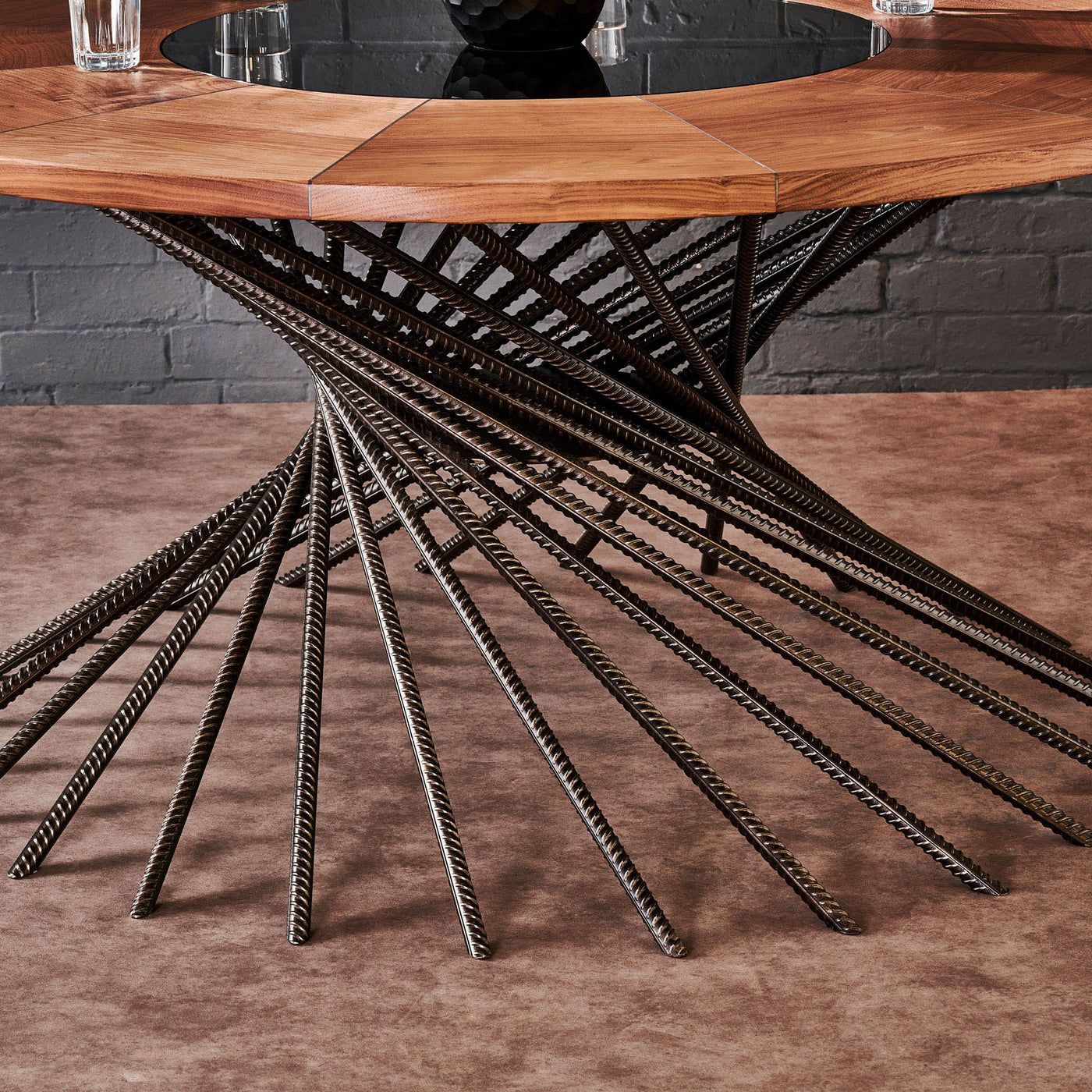 Timber Rebar Industrial Dining Table | Rebar Legs, Wood & Glass Top – Timber Foundry