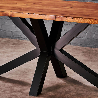 Handcrafted Angled Leg Dining Table with Forged Steel Spider Leg Design