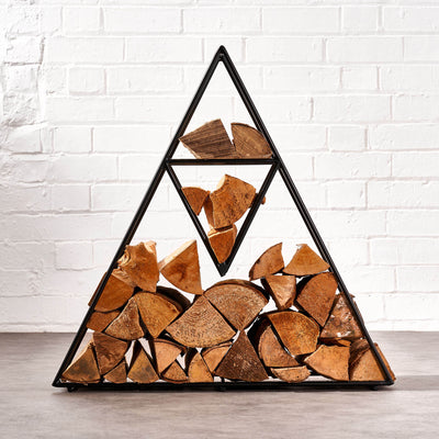 Handcrafted Metal Modern Firewood Rack to Store Logs – Choose Floor or Wall Mount
