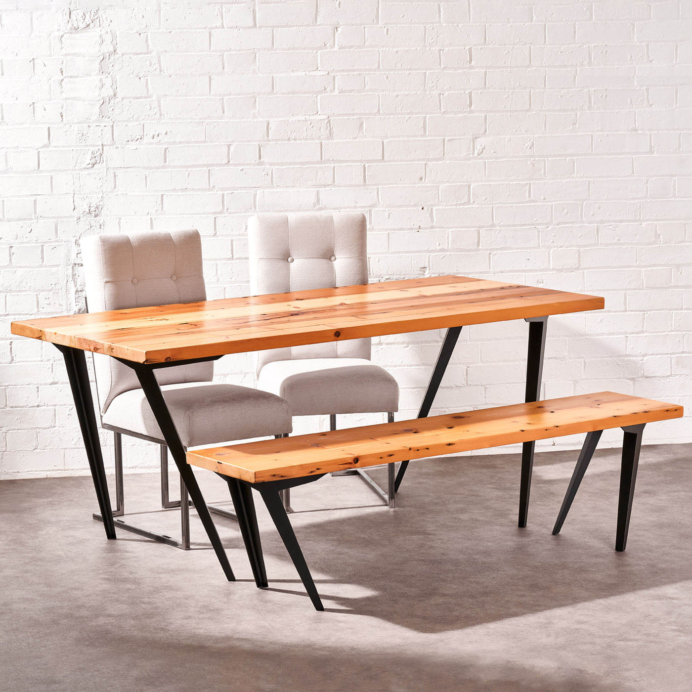 Handcrafted Bespoke Reclaimed Wood Dining Table with Dramatic Angled ...