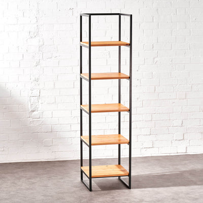 Handcrafted 180cm Tall Narrow Shelving Storage and Display Unit with 5 Shelves and Metal Frame