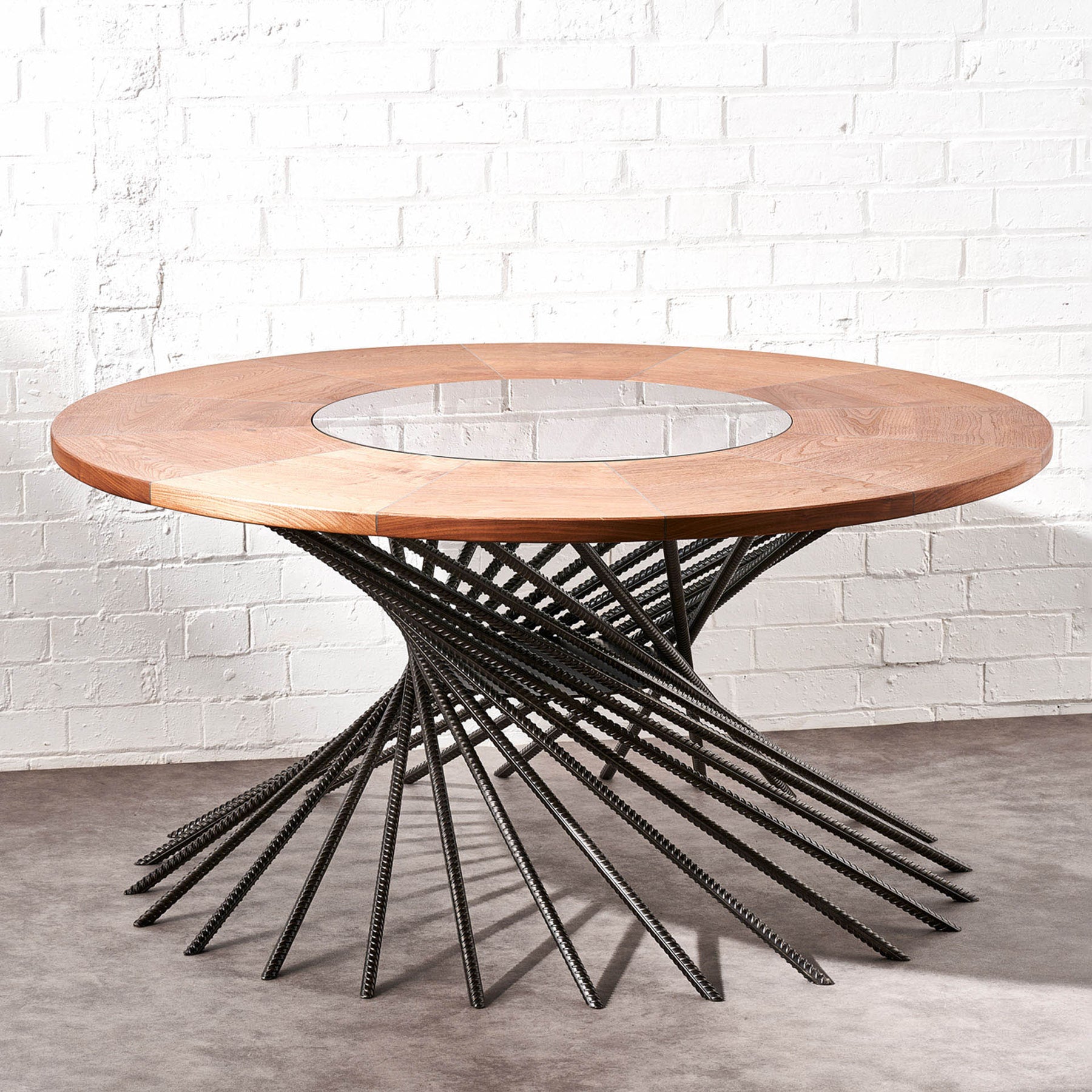 Timber Rebar Industrial Dining Table | Rebar Legs, Wood & Glass Top – Timber Foundry