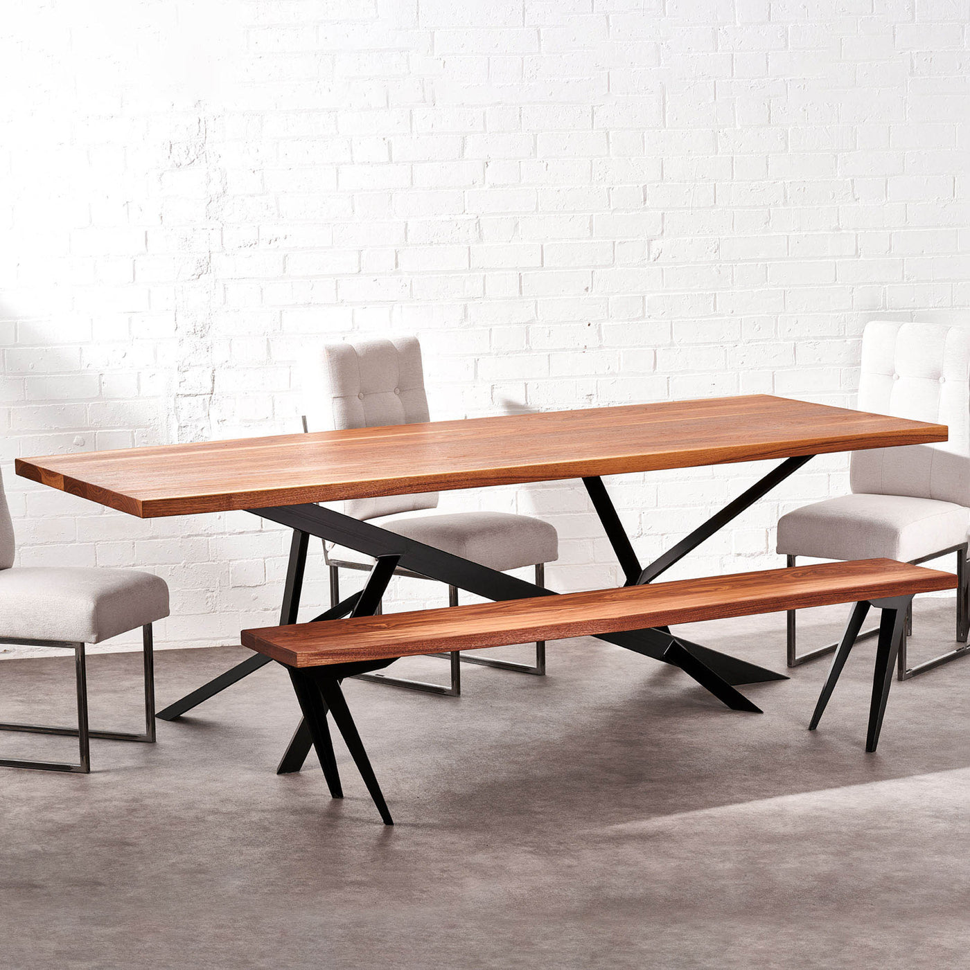 Fallen Tree Dining Table for 12 with Handcrafted Forged Steel Angled Legs