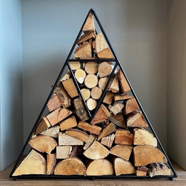 Handmade Indoor Log Store, Triangle Metal Wood Rack, Modern Indoor Log Storage